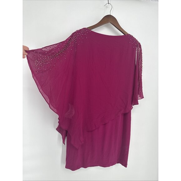New Xscape Womens Size 14 Pink Capelet Sheath Dress Beaded Chiffon  Cocktail - Picture 4 of 9